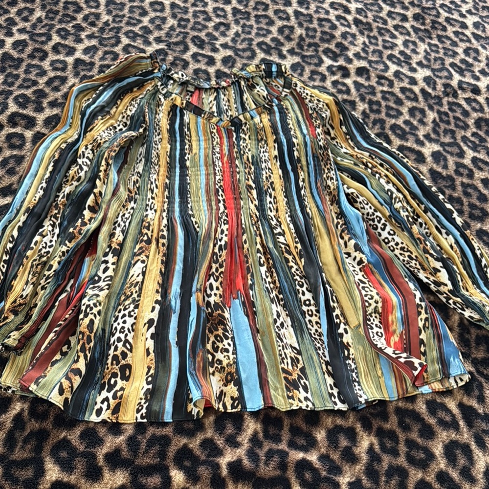 Melissa Paige Gold and Blue Pleated Skater Tunic